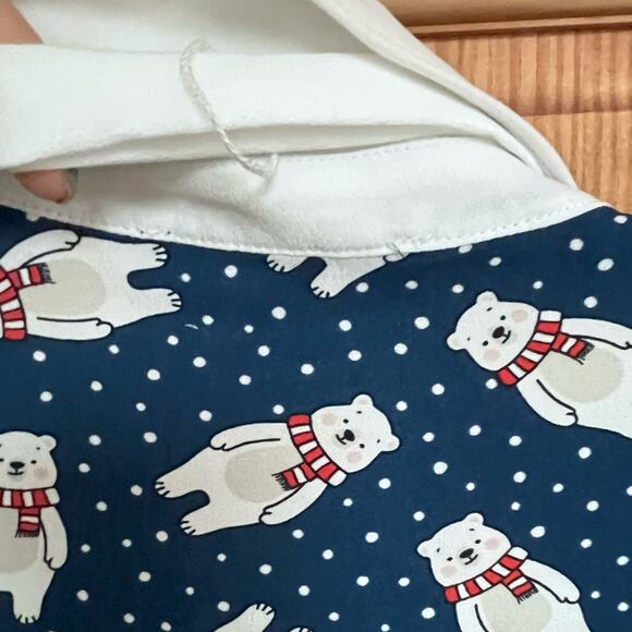 Modcloth Positive First Impressions Tie Neck Blouse 2X Blue Polar Bear Retro - Picture 6 of 10